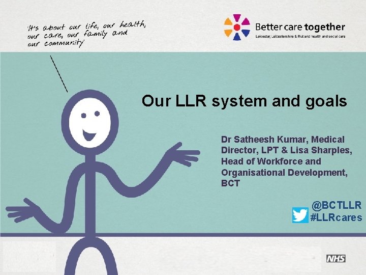 Our LLR system and goals Dr Satheesh Kumar, Medical Director, LPT & Lisa Sharples,