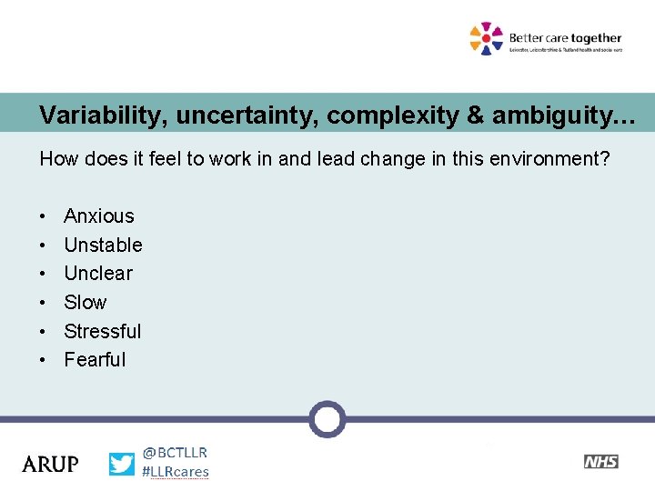 Variability, uncertainty, complexity & ambiguity… How does it feel to work in and lead