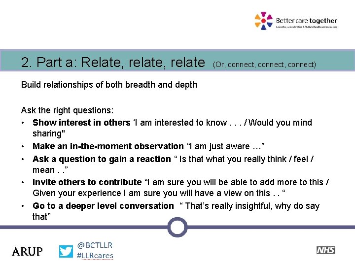 2. Part a: Relate, relate (Or, connect, connect) Build relationships of both breadth and