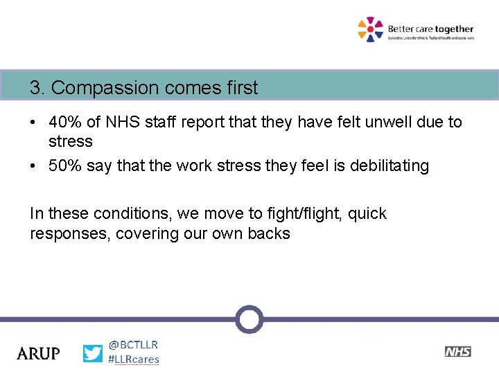 3. Compassion comes first • 40% of NHS staff report that they have felt