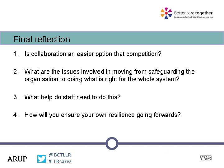 Final reflection 1. Is collaboration an easier option that competition? 2. What are the