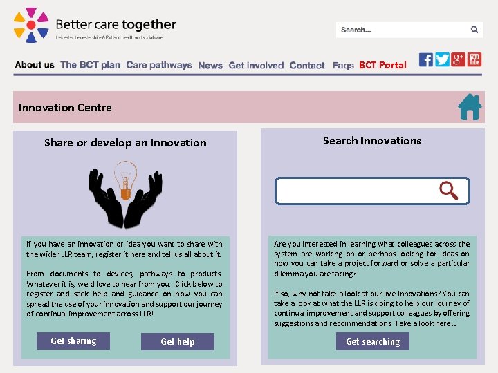 BCT Portal Innovation Centre Share or develop an Innovation Search Innovations If you have