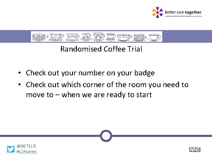 Randomised Coffee Trial • Check out your number on your badge • Check out