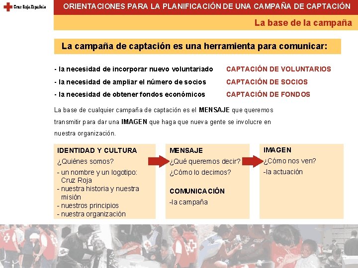 ORIENTACIONES PARA LA PLANIFICACIÓN DE UNA CAMPAÑA DE CAPTACIÓN La base de la campaña