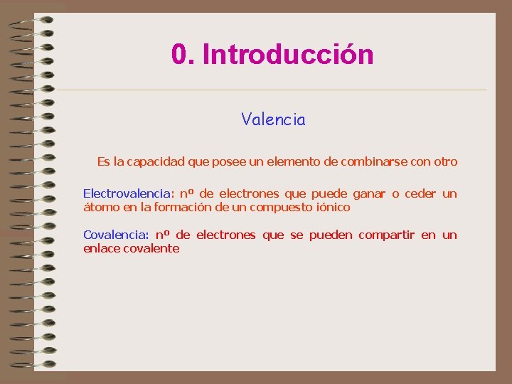 0. Introducción Valencia Es la capacidad que posee un elemento de combinarse con otro