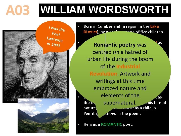 A 03 WILLIAM WORDSWORTH I was t he Poet Laurea te in 1843 • A 03 WILLIAM WORDSWORTH I was t he Poet Laurea te in 1843 •