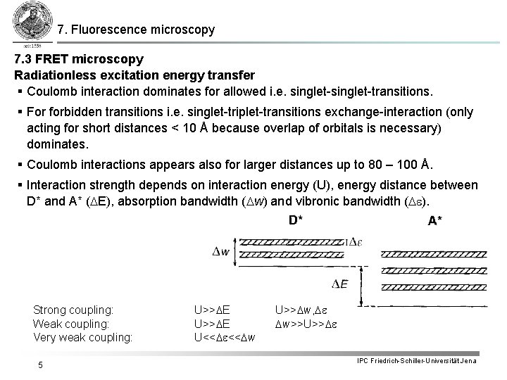 7. Fluorescence microscopy 7. 3 FRET microscopy Radiationless excitation energy transfer § Coulomb interaction