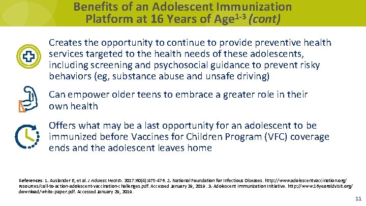 Benefits of an Adolescent Immunization Platform at 16 Years of Age 1 -3 (cont)