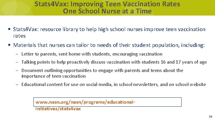 Stats 4 Vax: Improving Teen Vaccination Rates One School Nurse at a Time §