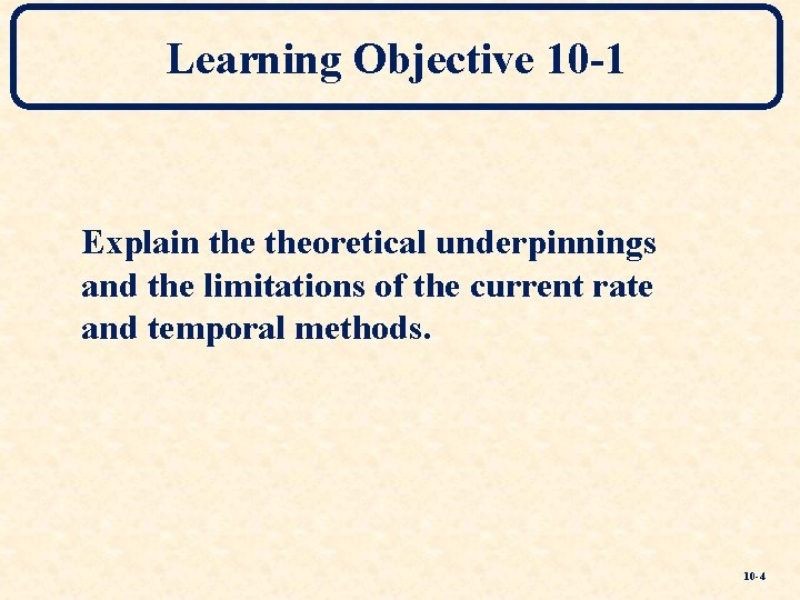 Learning Objective 10 -1 Explain theoretical underpinnings and the limitations of the current rate Learning Objective 10 -1 Explain theoretical underpinnings and the limitations of the current rate