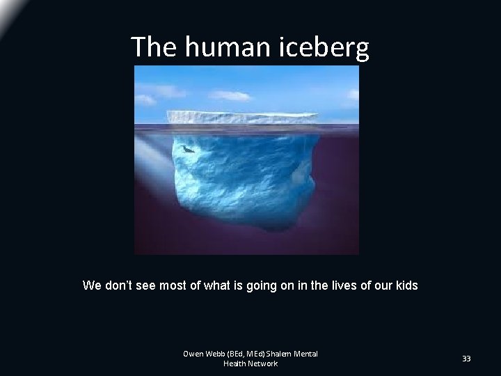 The human iceberg We don’t see most of what is going on in the The human iceberg We don’t see most of what is going on in the