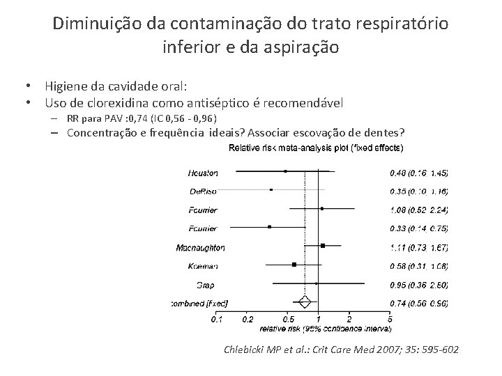 Diminuição da contaminação do trato respiratório inferior e da aspiração • Higiene da cavidade