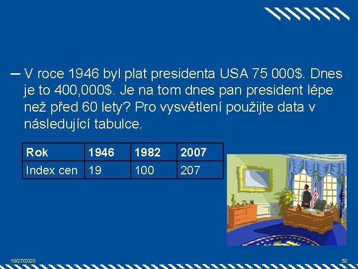 ─ V roce 1946 byl plat presidenta USA 75 000$. Dnes je to 400,