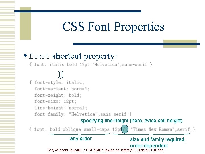 CSS Font Properties wfont shortcut property: specifying line-height (here, twice cell height) any order
