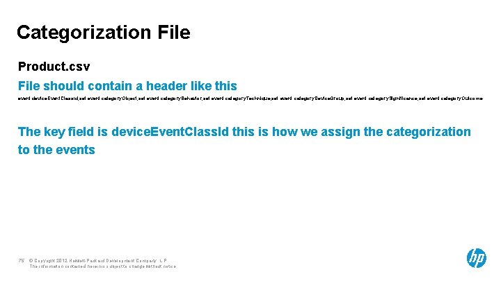 Categorization File Product. csv File should contain a header like this event. device. Event.