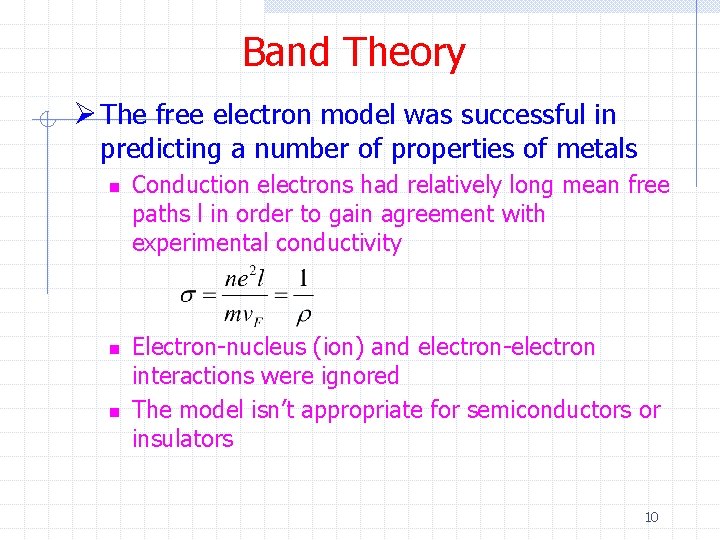 Band Theory Ø The free electron model was successful in predicting a number of