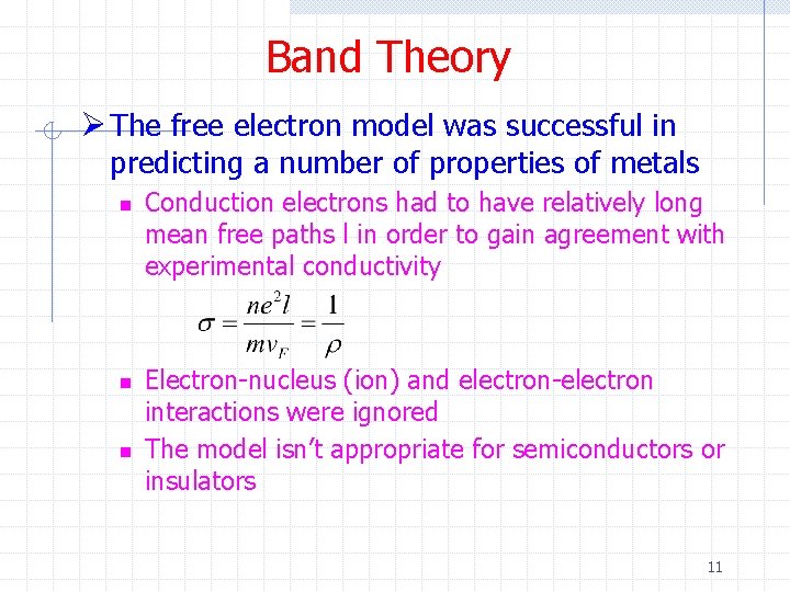 Band Theory Ø The free electron model was successful in predicting a number of