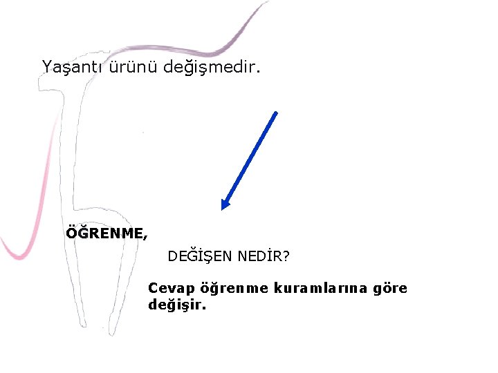 Yaşantı ürünü değişmedir. ÖĞRENME, DEĞİŞEN NEDİR? Cevap öğrenme kuramlarına göre değişir. 