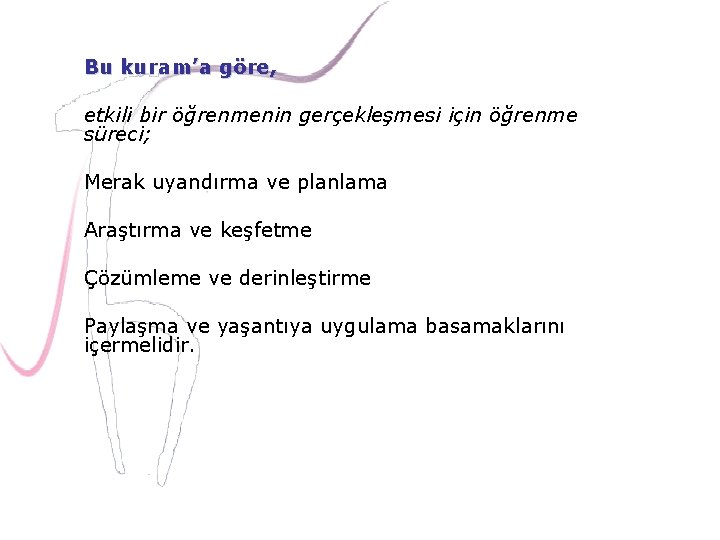 Bu kuram’a göre, etkili bir öğrenmenin gerçekleşmesi için öğrenme süreci; Merak uyandırma ve planlama