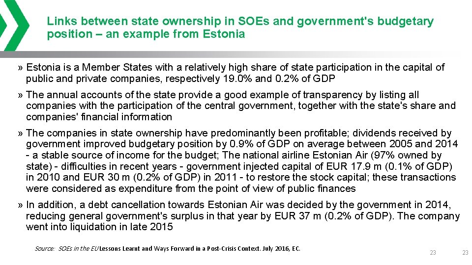 Links between state ownership in SOEs and government's budgetary position – an example from