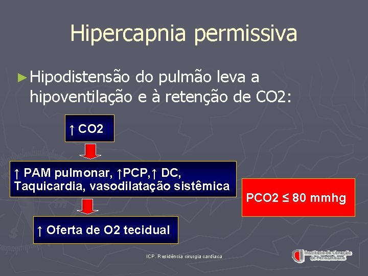 Hipercapnia permissiva ► Hipodistensão do pulmão leva a hipoventilação e à retenção de CO