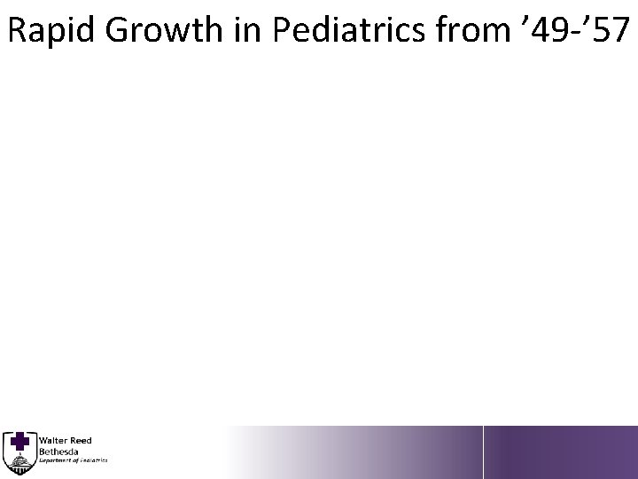 Rapid Growth in Pediatrics from ’ 49 -’ 57 