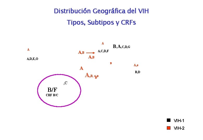 Distribución Geográfica del VIH Tipos, Subtipos y CRFs A A A, B A, D,