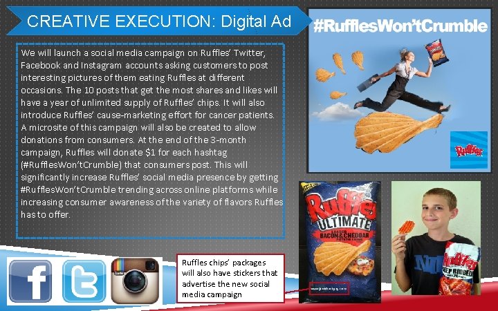 CREATIVE EXECUTION: Digital Ad We will launch a social media campaign on Ruffles’ Twitter,