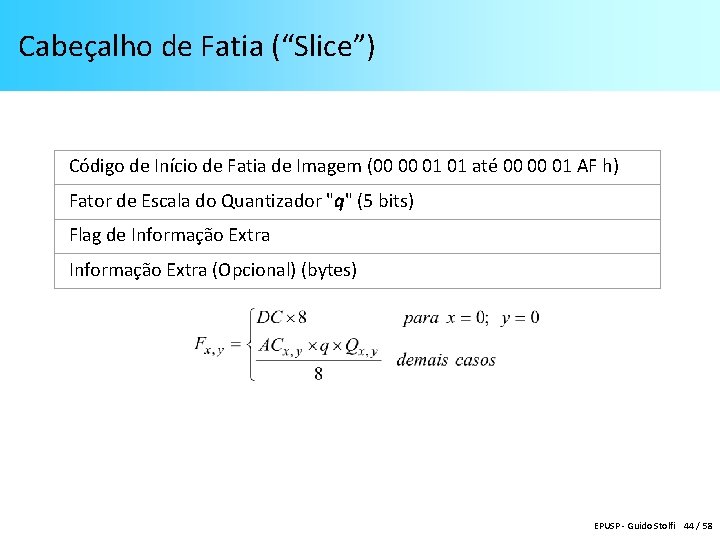 Cabeçalho de Fatia (“Slice”) Código de Início de Fatia de Imagem (00 00 01