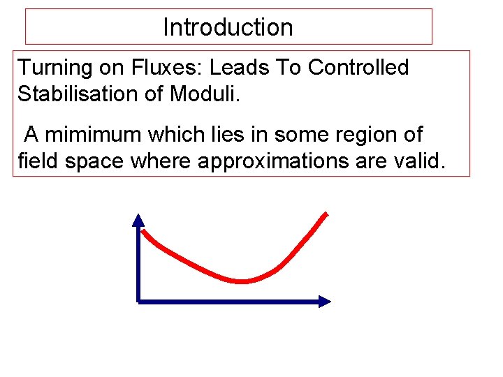 Introduction Turning on Fluxes: Leads To Controlled Stabilisation of Moduli. A mimimum which lies