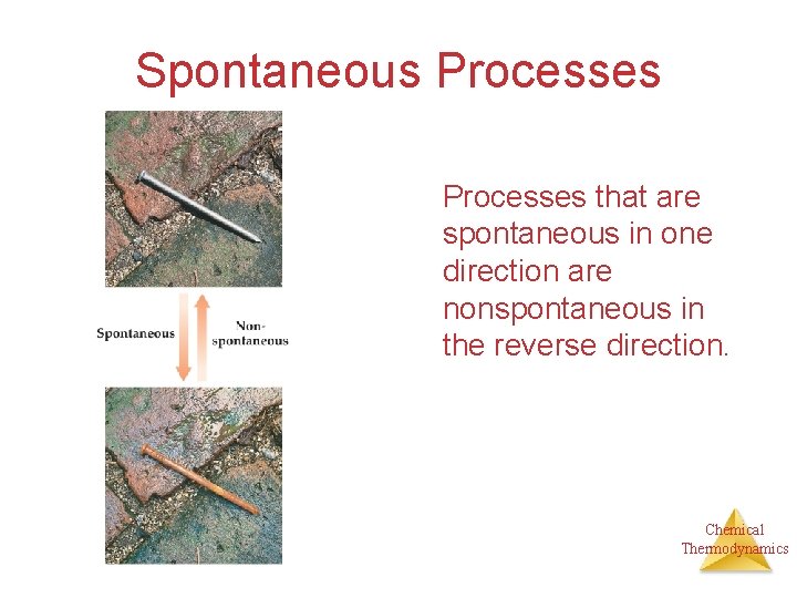 Spontaneous Processes that are spontaneous in one direction are nonspontaneous in the reverse direction.