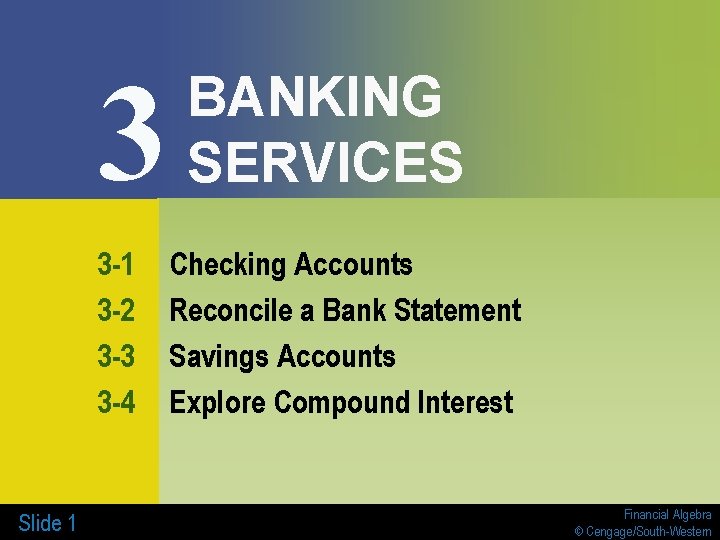 3 3 -1 3 -2 3 -3 3 -4 Slide 1 BANKING SERVICES Checking 3 3 -1 3 -2 3 -3 3 -4 Slide 1 BANKING SERVICES Checking