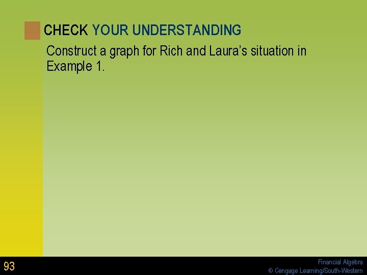 CHECK YOUR UNDERSTANDING Construct a graph for Rich and Laura’s situation in Example 1. CHECK YOUR UNDERSTANDING Construct a graph for Rich and Laura’s situation in Example 1.
