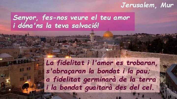 Jerusalem, Mur Senyor, fes-nos veure el teu amor i dóna'ns la teva salvació! La