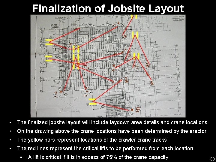 Finalization of Jobsite Layout • The finalized jobsite layout will include laydown area details