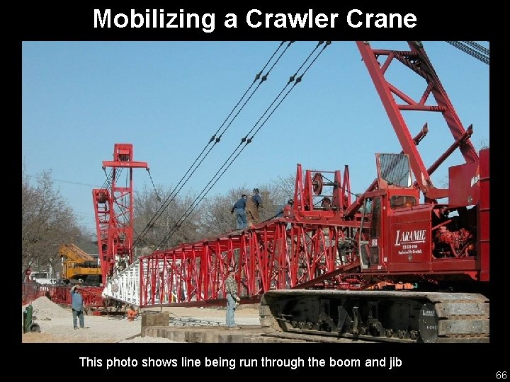 Mobilizing a Crawler Crane This photo shows line being run through the boom and