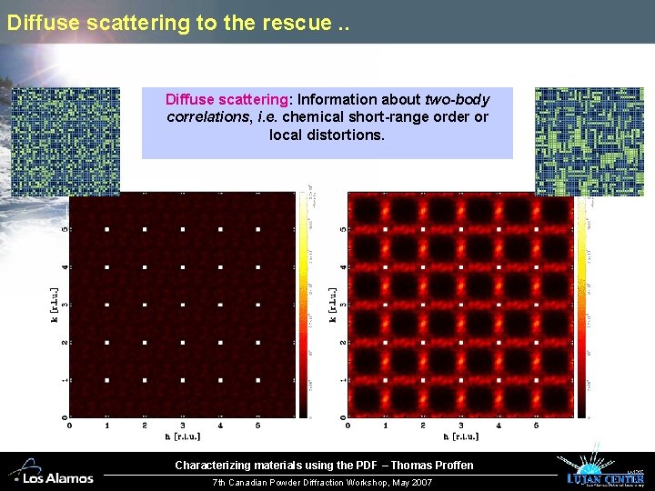 Diffuse scattering to the rescue. . Diffuse scattering: Information about two-body correlations, i. e.