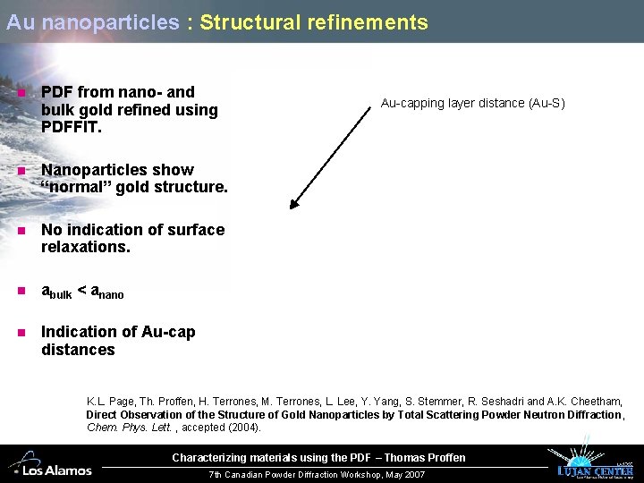 Au nanoparticles : Structural refinements n PDF from nano- and bulk gold refined using