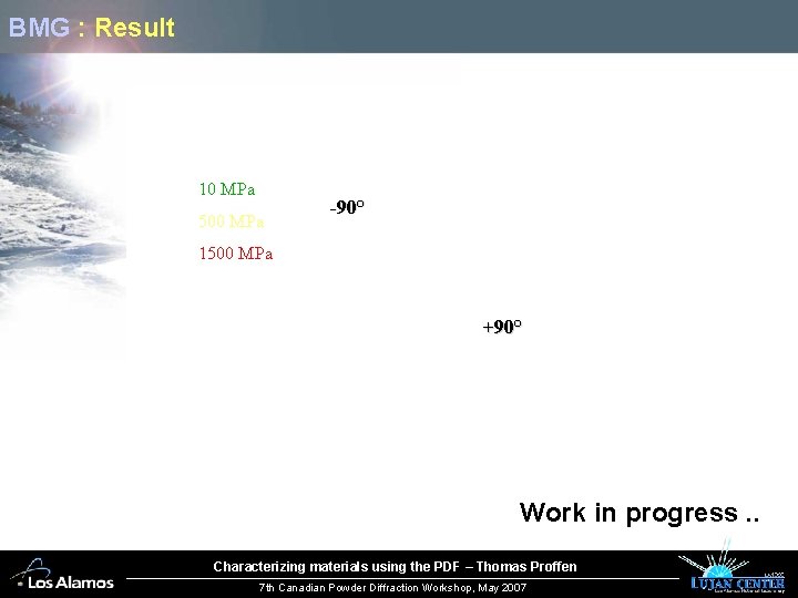 BMG : Result 10 MPa 500 MPa -90° 1500 MPa +90° Work in progress.