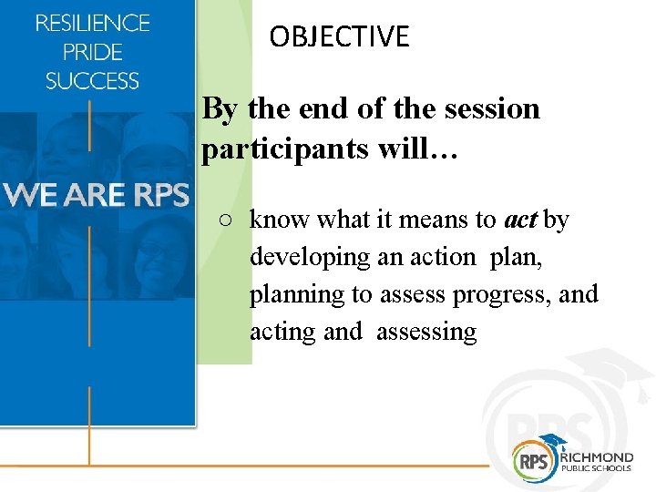 OBJECTIVE By the end of the session participants will… ○ know what it means