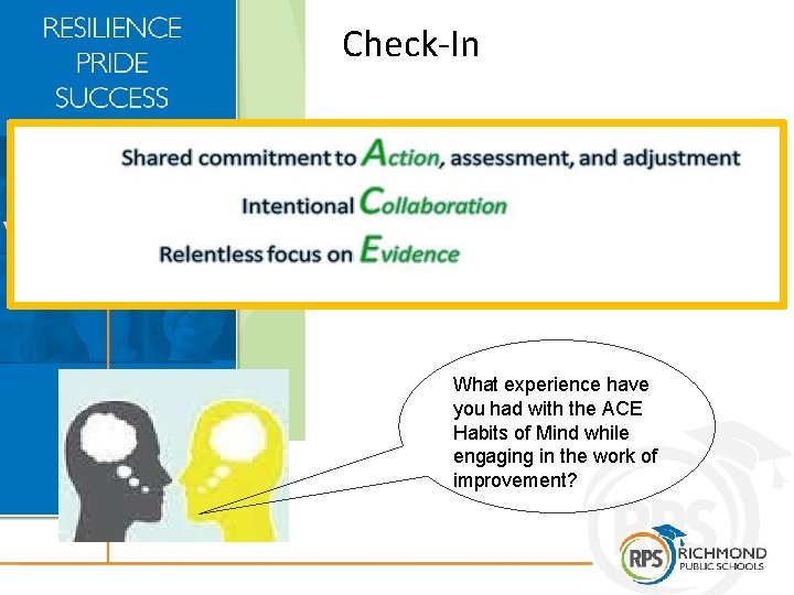 Check-In What experience have you had with the ACE Habits of Mind while engaging