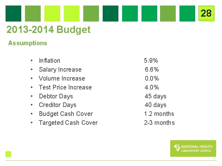 28 2013 -2014 Budget Assumptions • • Inflation 5. 9% Salary Increase 6. 6%