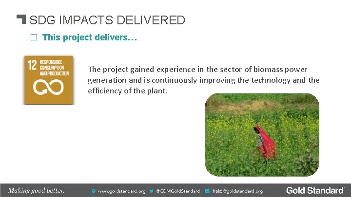SDG IMPACTS DELIVERED � This project delivers… The project gained experience in the sector