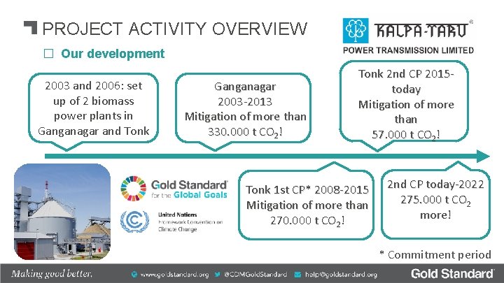 PROJECT ACTIVITY OVERVIEW � Our development 2003 and 2006: set up of 2 biomass