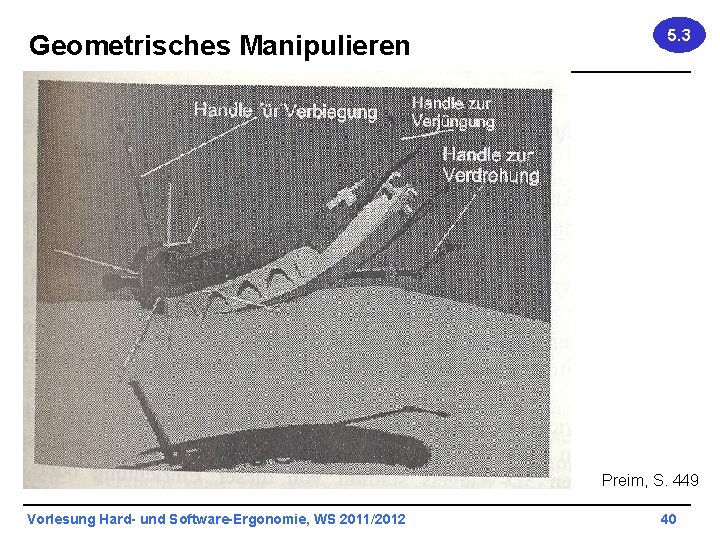 Geometrisches Manipulieren 5. 3 Preim, S. 449 Vorlesung Hard- und Software-Ergonomie, WS 2011/2012 40