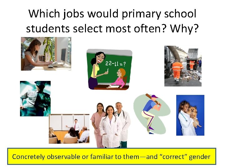 Which jobs would primary school students select most often? Why? Concretely observable or familiar