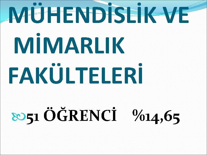 MÜHENDİSLİK VE MİMARLIK FAKÜLTELERİ 51 ÖĞRENCİ %14, 65 