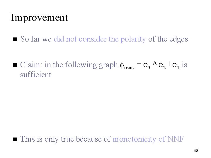 Improvement So far we did not consider the polarity of the edges. Claim: in