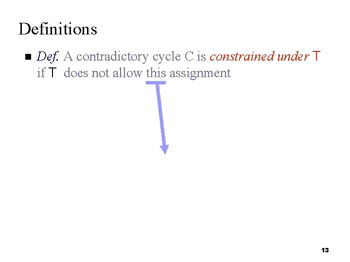 Definitions Def. A contradictory cycle C is constrained under T if T does not