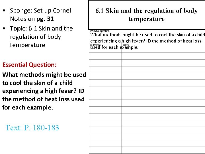  • Sponge: Set up Cornell Notes on pg. 31 • Topic: 6. 1